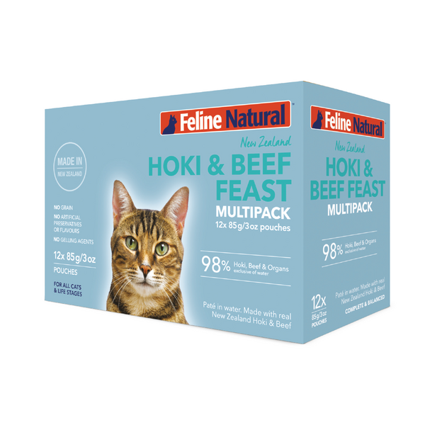 Feline Natural Hoki & Beef Multipack (85gx12 Pouches)