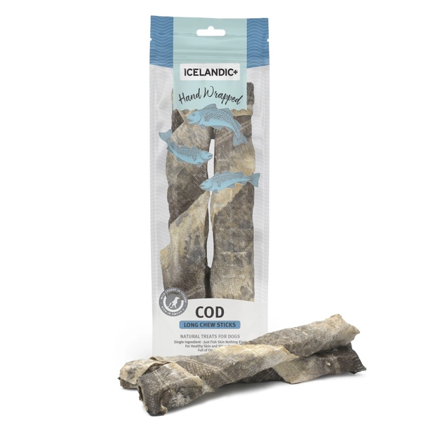 Icelandic+ Hand Wrapped Cod Skin Long 10" Chew Sticks for Dogs (2 pack) 107.7g
