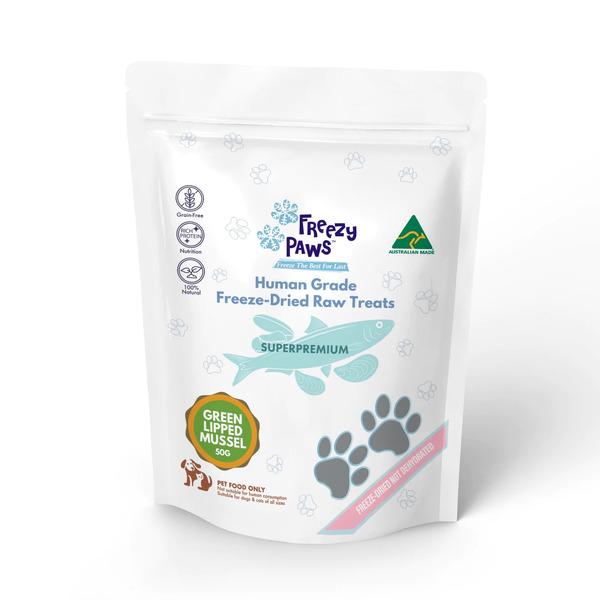 FreezyPaws Superpremium Human Grade Freeze-Dried NZ Green Lipped Mussels Raw Treats 50g